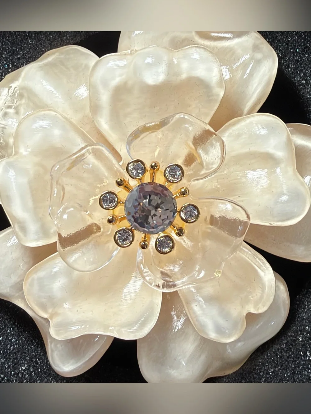 Vintage St. John Couture Lucite Swarovski Crystal Camellia Flower Brooch Pin NIB